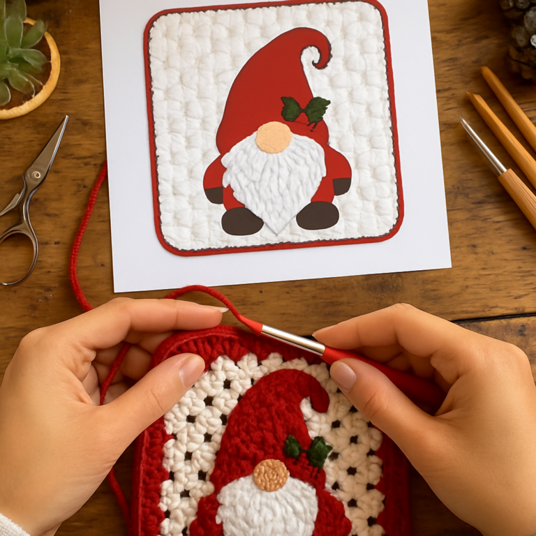 Cozy Christmas Gnome Crochet Square for Holiday Cheer