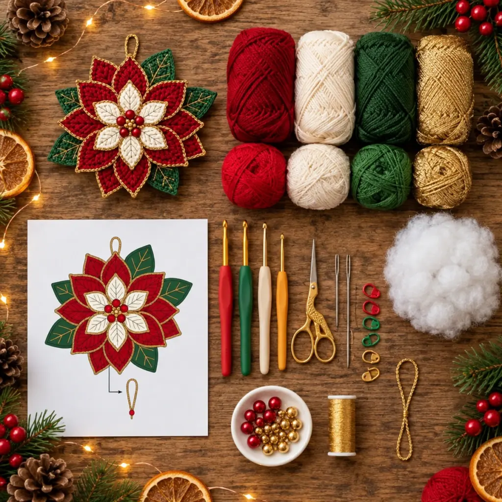 Cozy Christmas Poinsettia Crochet Ornament Tutorial article image 2