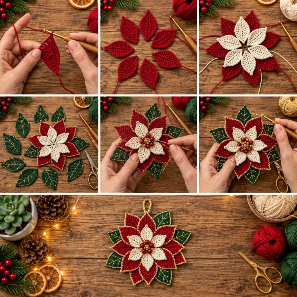Cozy Christmas Poinsettia Crochet Ornament Tutorial article image 3