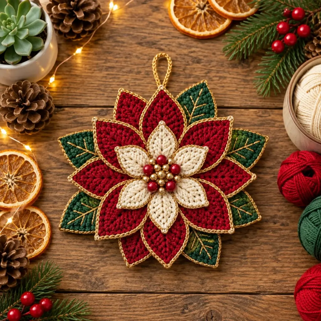 Cozy Christmas Poinsettia Crochet Ornament Tutorial article image 4