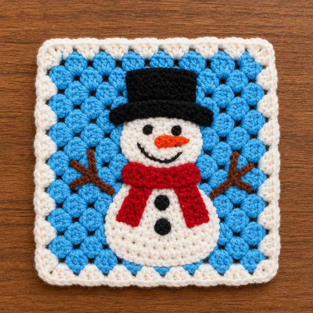 Snowman Motif Framed by Christmas Granny Stitches — What to Pair with Christmas Snowman Granny Square? reference