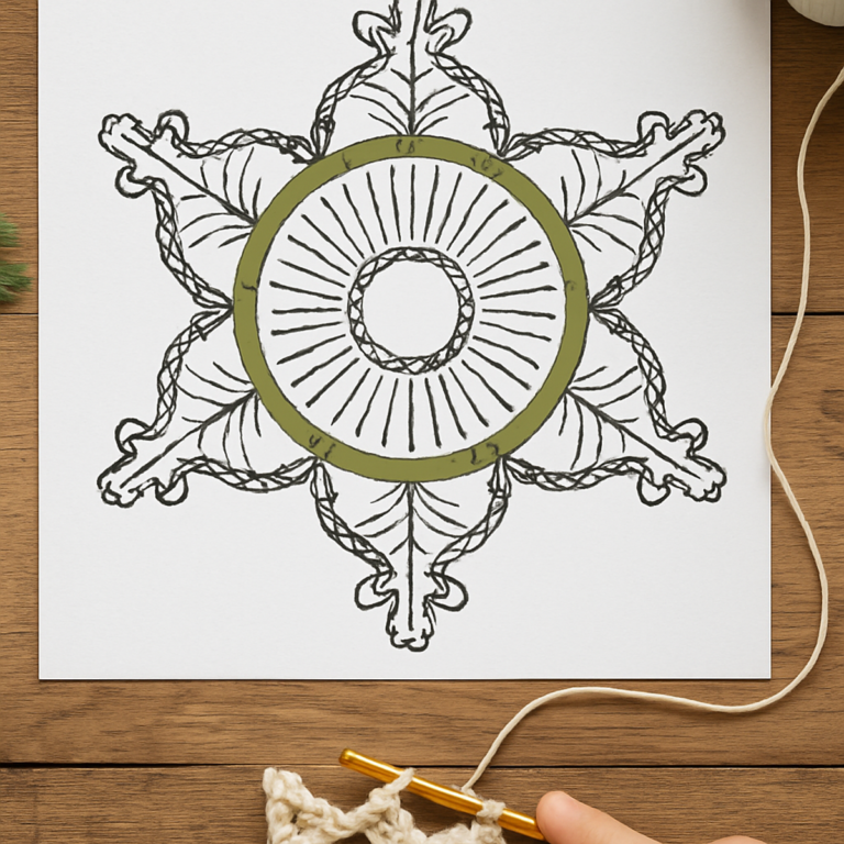 Cozy Cream and Green Six-Point Christmas Snowflake Ornament