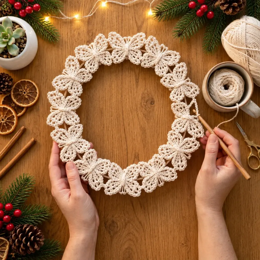 Cozy Cream Floral Crochet Door Wreath for a Warm Welcome article image 4