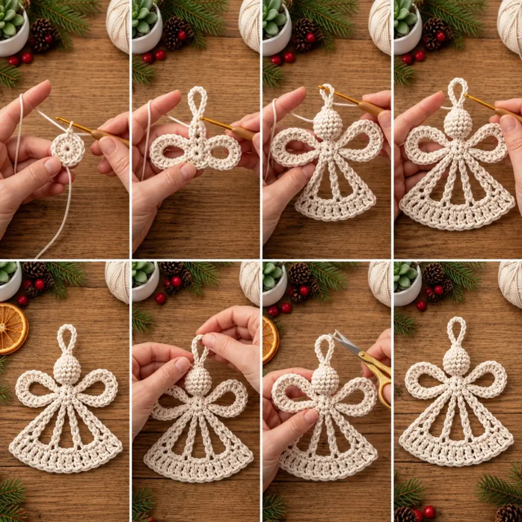 Cozy Cream White Crochet Christmas Angel Ornament Tutorial article image 3