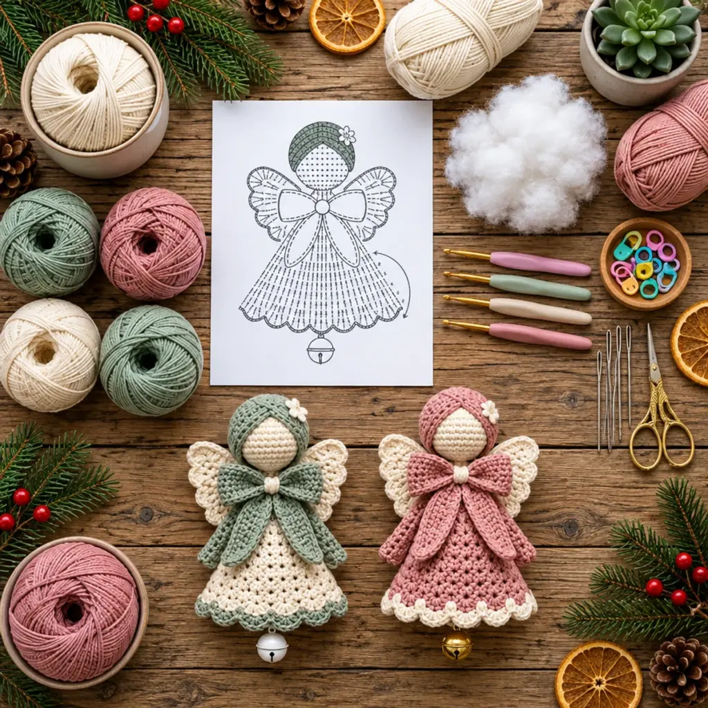 Crochet Christmas Angel Bell Ornaments with Golden Jingle Bells article image 2