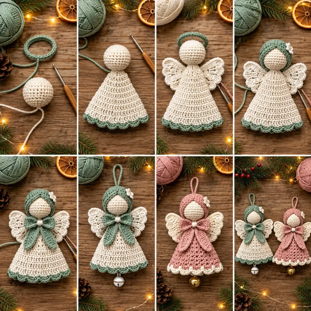 Crochet Christmas Angel Bell Ornaments with Golden Jingle Bells article image 3
