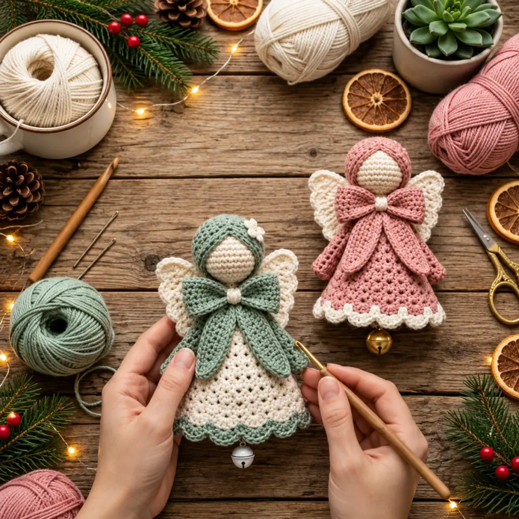 Crochet Christmas Angel Bell Ornaments with Golden Jingle Bells article image 4