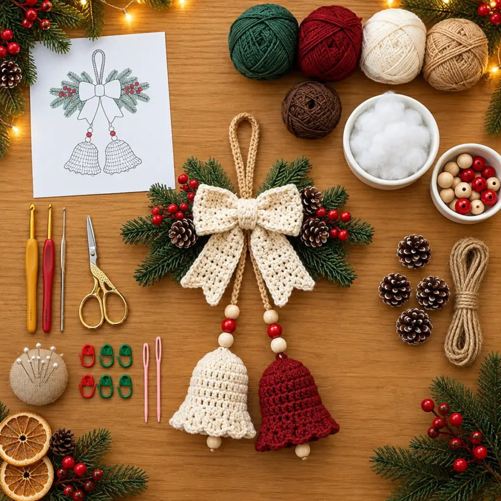 Cozy Crochet Christmas Double Bell Wall Hanging with Bow article image 2
