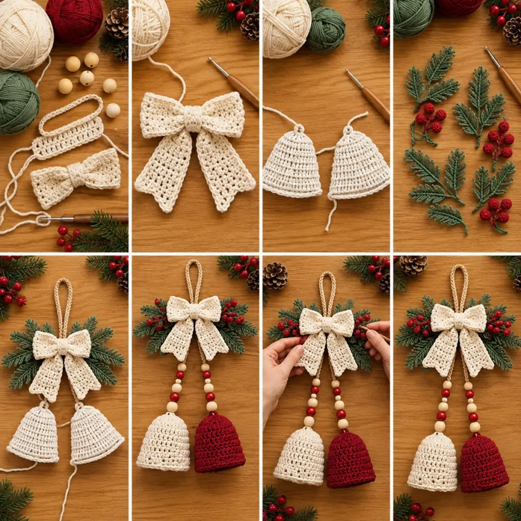 Cozy Crochet Christmas Double Bell Wall Hanging with Bow article image 3