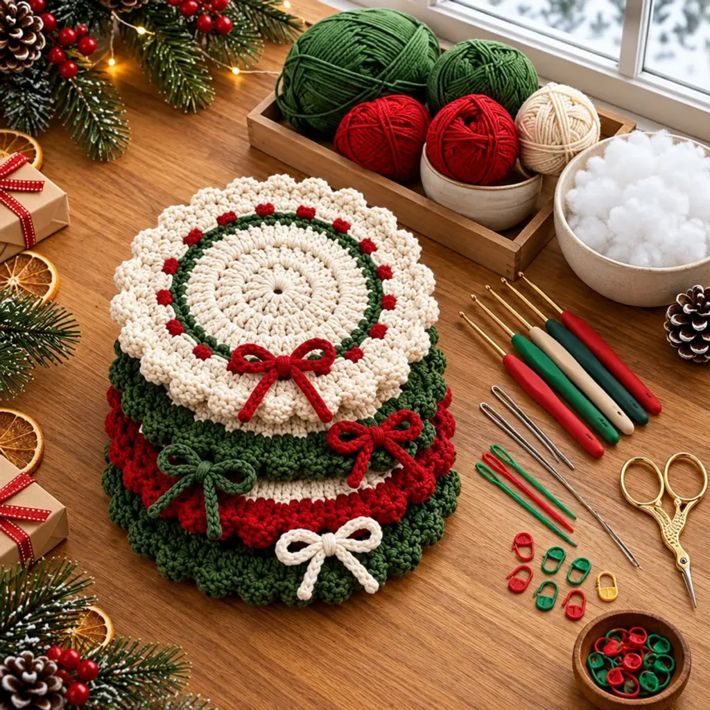 Crochet Christmas Wreath Coasters: Festive and Cozy Delight article image 2