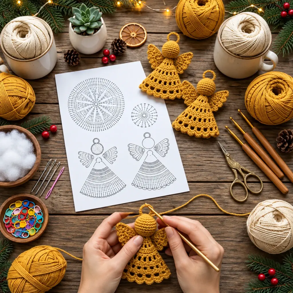 Elegant Crochet Golden Christmas Angel Ornaments with Lace Wings article image 2