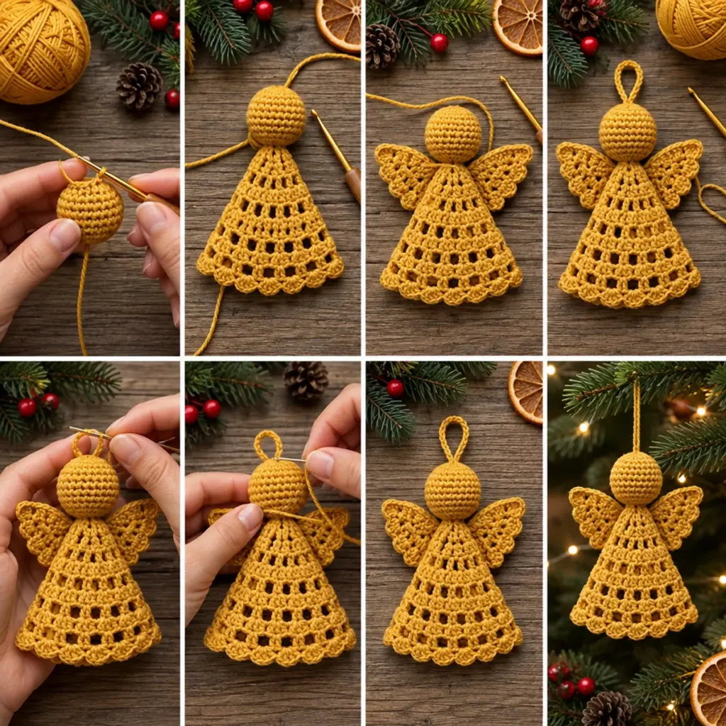 Elegant Crochet Golden Christmas Angel Ornaments with Lace Wings article image 3