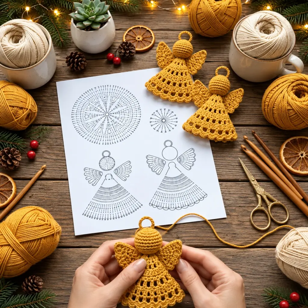 Elegant Crochet Golden Christmas Angel Ornaments with Lace Wings article image 4