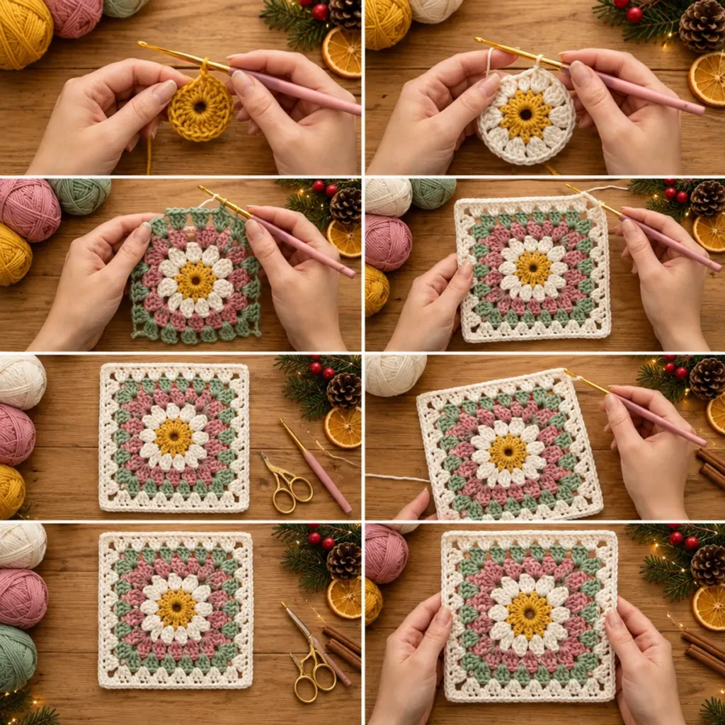 Charming Crochet Pastel Daisy Granny Square Pattern Delight article image 3