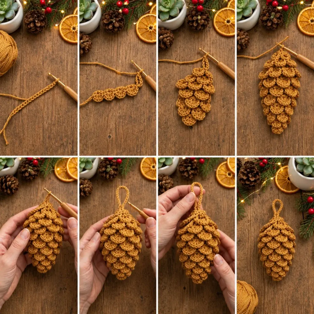 Cozy Crochet Pinecone Christmas Hanging Ornament Tutorial article image 3