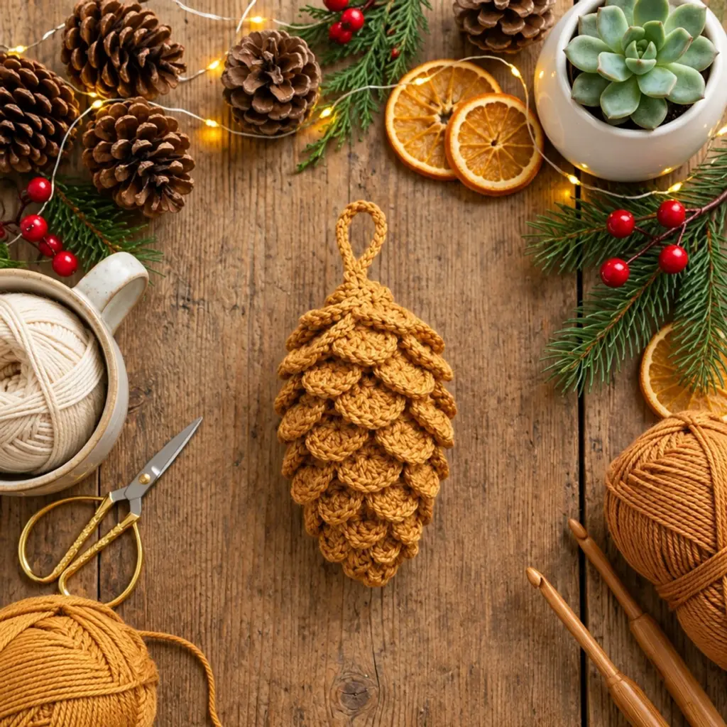 Cozy Crochet Pinecone Christmas Hanging Ornament Tutorial article image 4