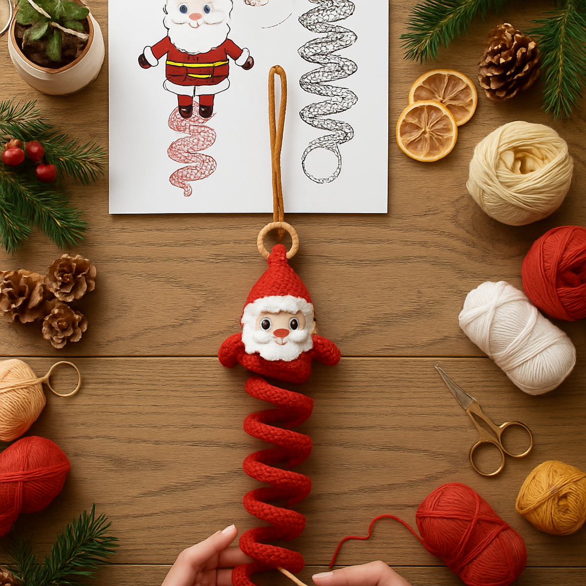 Cozy Crochet Santa Spiral Ornament for Holiday Cheer