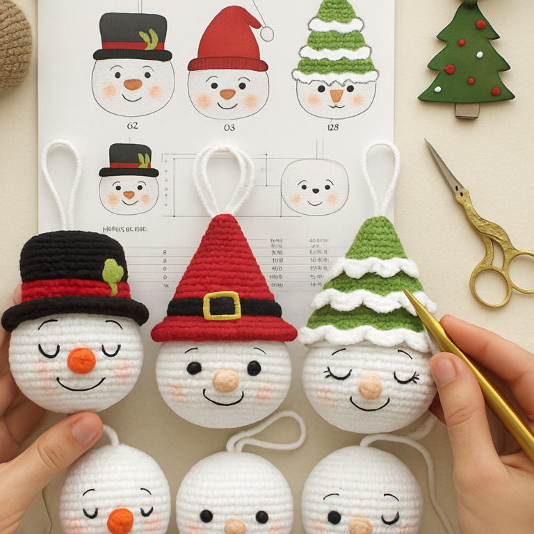 Cozy Crochet Snowman Head Ornaments for Festive Cheer