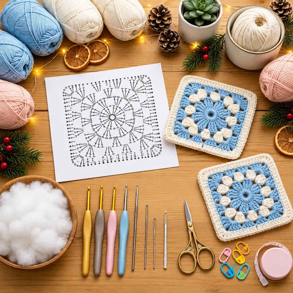 Crochet Vintage Sky Blue & Cream Floral Granny Square Bliss article image 2