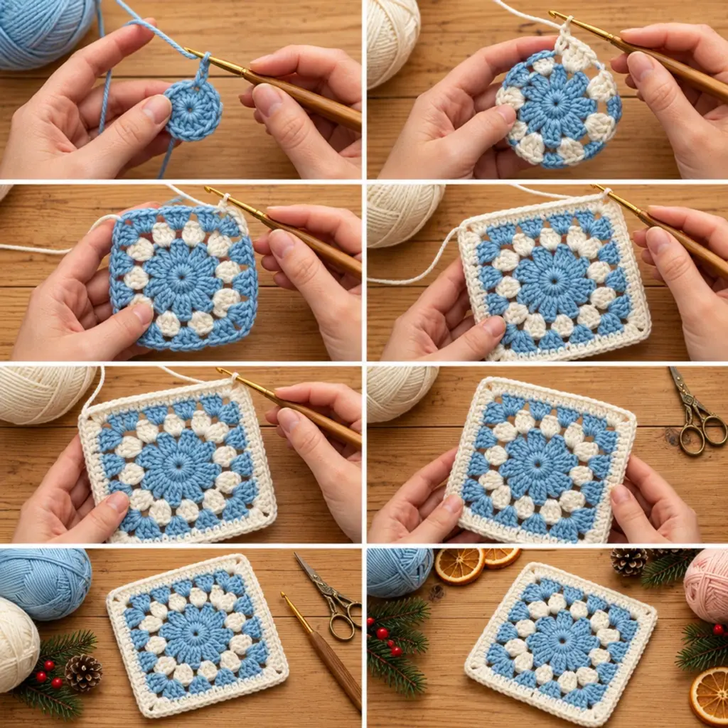 Crochet Vintage Sky Blue & Cream Floral Granny Square Bliss article image 3