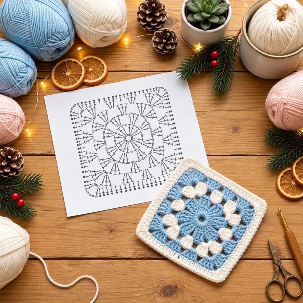 Crochet Vintage Sky Blue & Cream Floral Granny Square Bliss article image 4