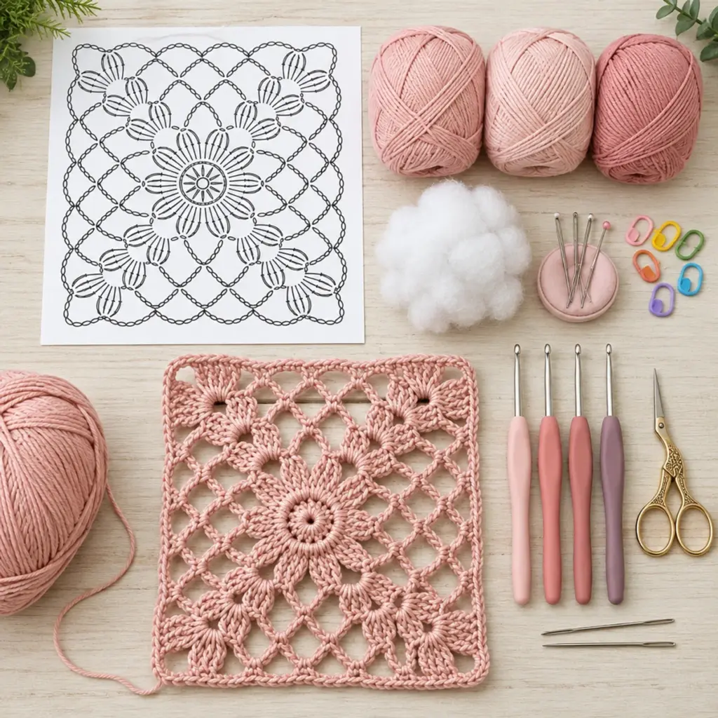 Delicate Dusty Blush Lace Granny Square Crochet Pattern article image 2