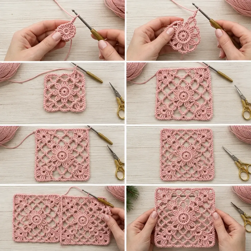 Delicate Dusty Blush Lace Granny Square Crochet Pattern article image 3