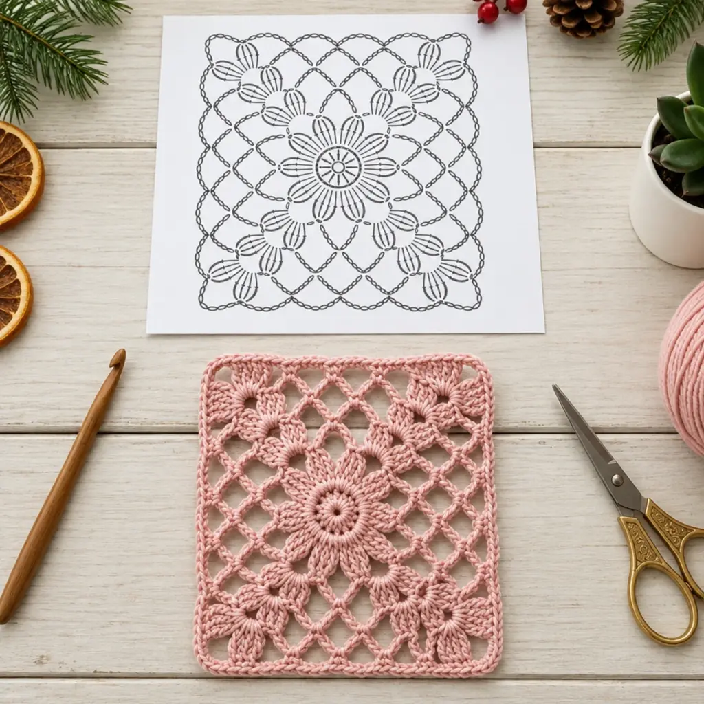 Delicate Dusty Blush Lace Granny Square Crochet Pattern article image 4