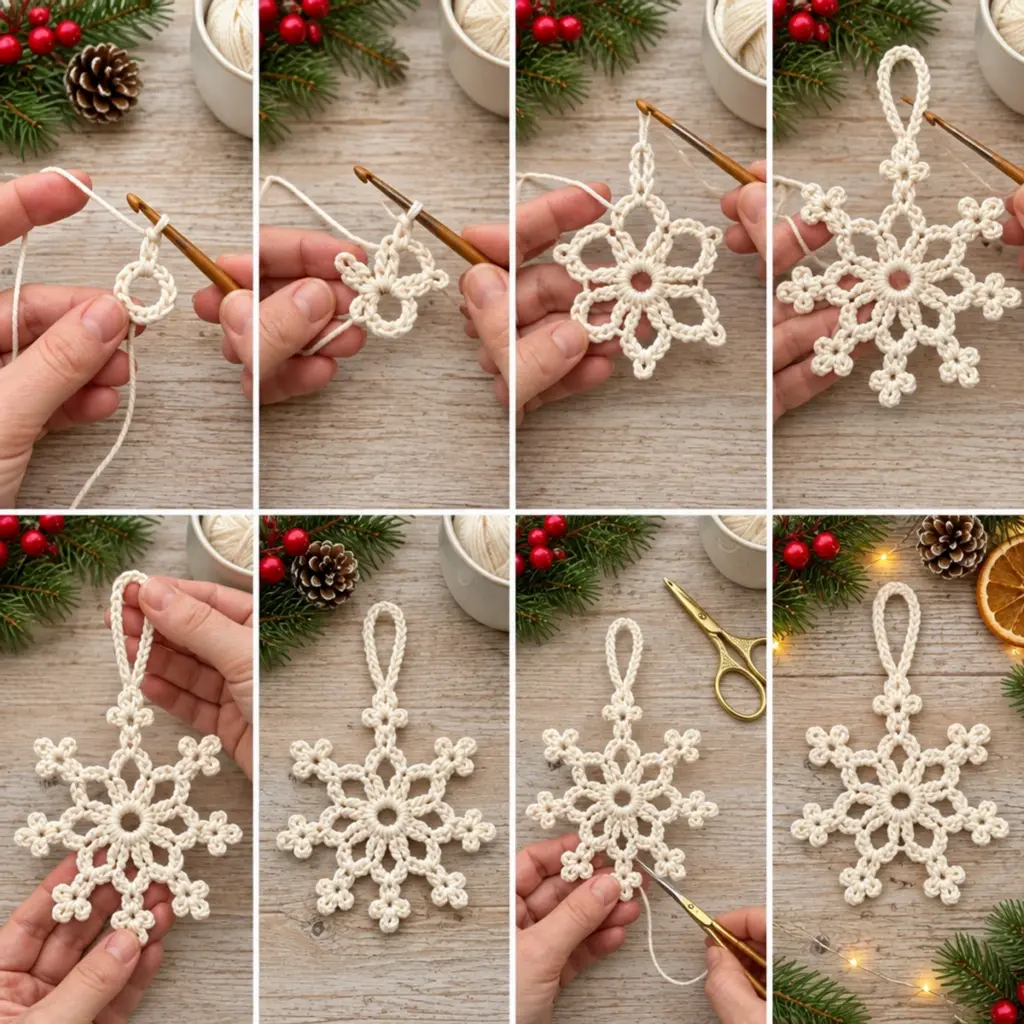 Delicate Ivory Six-Point Crochet Snowflake Ornament Tutorial article image 3