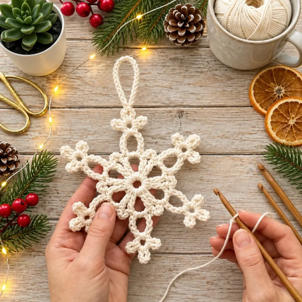 Delicate Ivory Six-Point Crochet Snowflake Ornament Tutorial article image 4