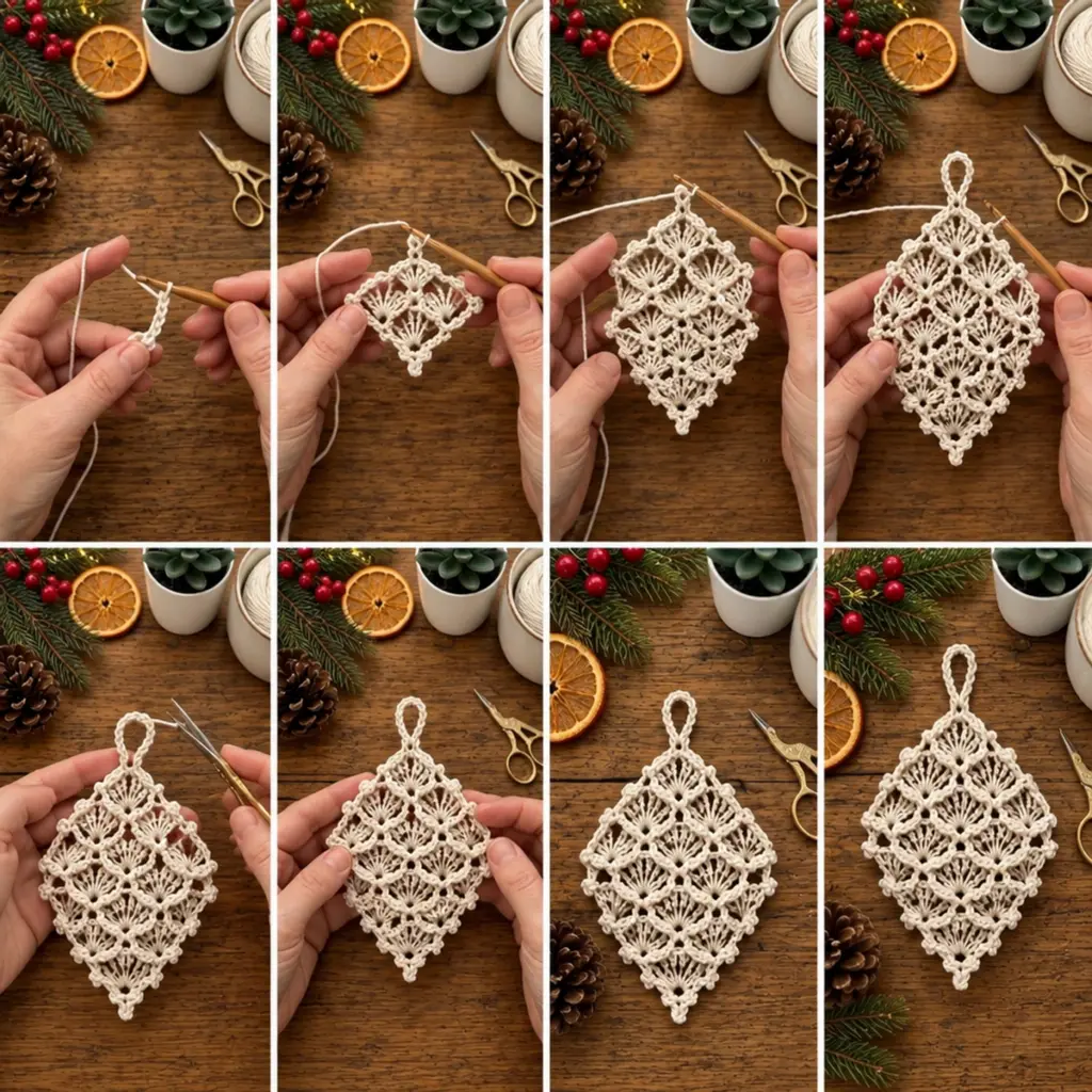 Delicate Diamond Lace Crochet Christmas Ornament Tutorial article image 3