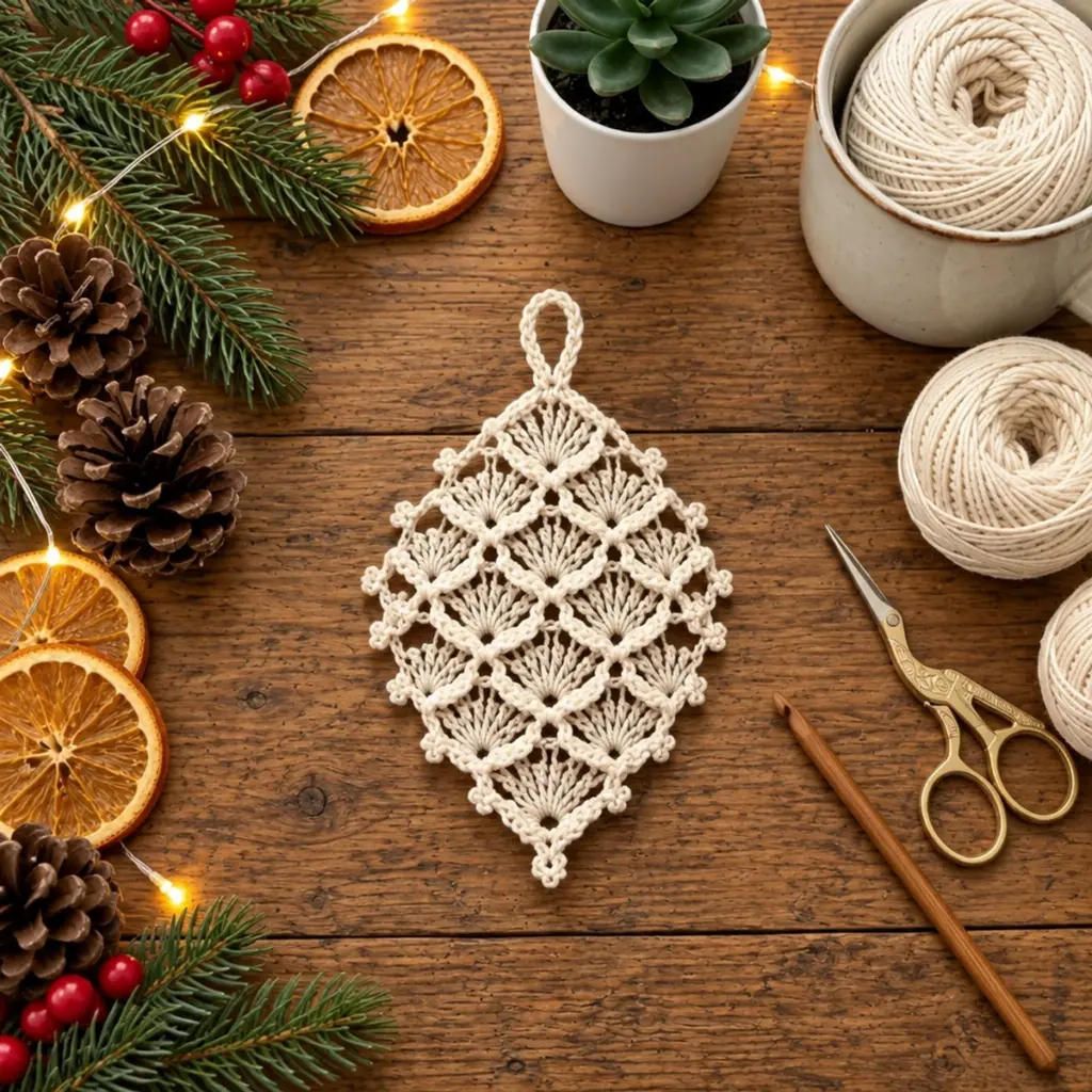 Delicate Diamond Lace Crochet Christmas Ornament Tutorial article image 4