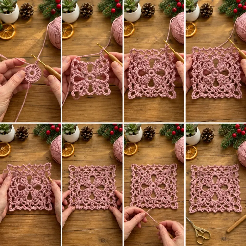Dusty Pink Floral Lace Granny Square: A Cozy Crochet Delight article image 3
