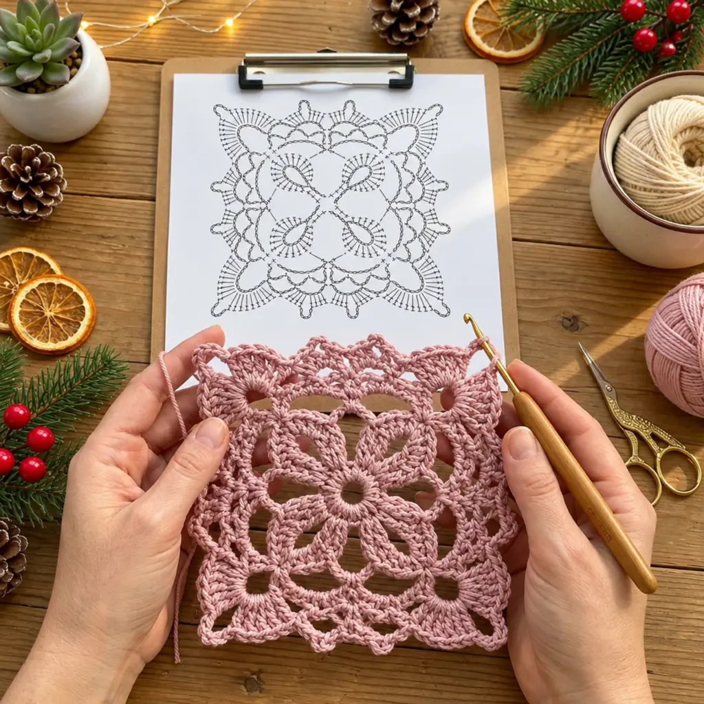 Dusty Pink Floral Lace Granny Square: A Cozy Crochet Delight article image 4