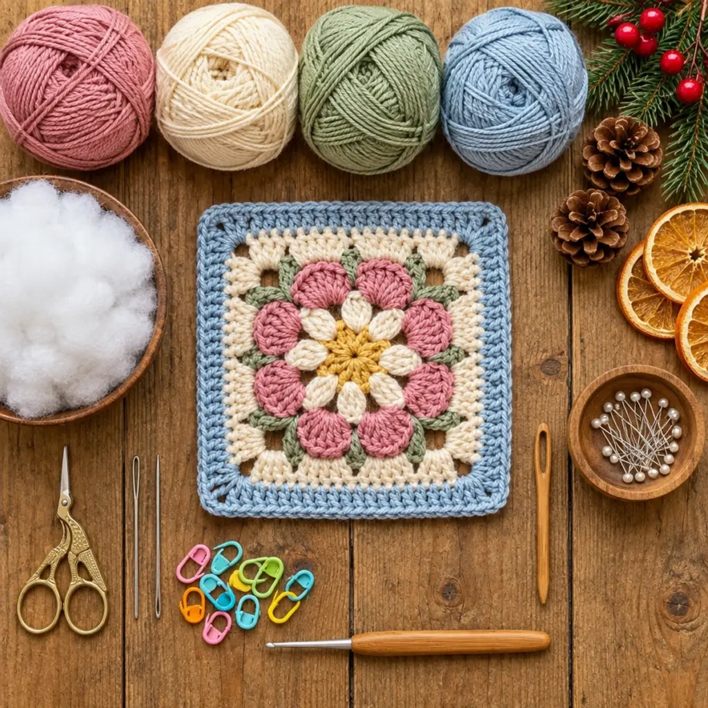 Cozy Dusty Rose Daisy Flower Granny Square Crochet Pattern article image 2