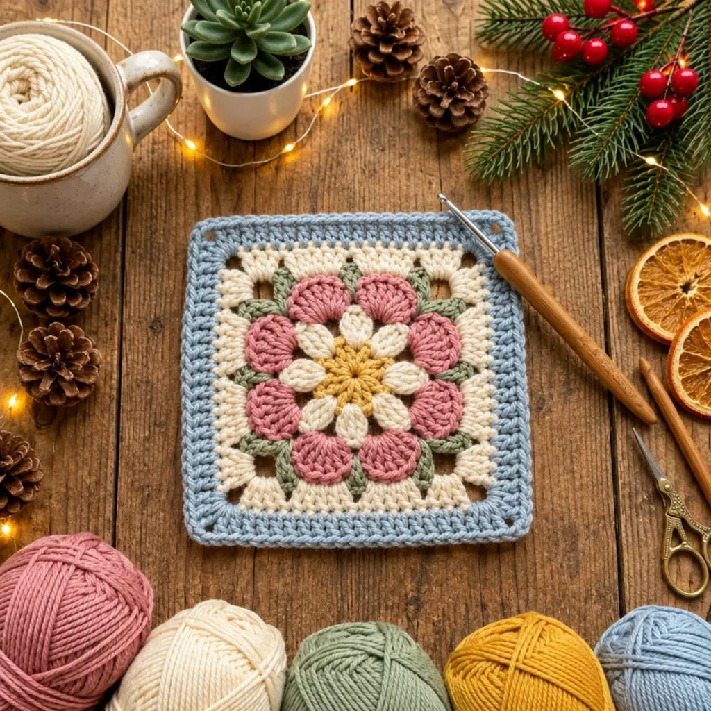 Cozy Dusty Rose Daisy Flower Granny Square Crochet Pattern article image 4
