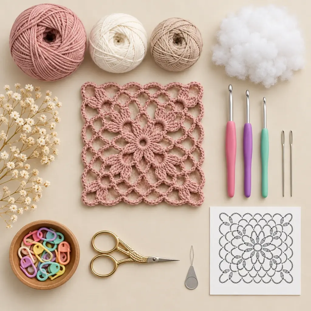 Create Your Dusty Rose Floral Lace Crochet Square: A Cozy Delight article image 2