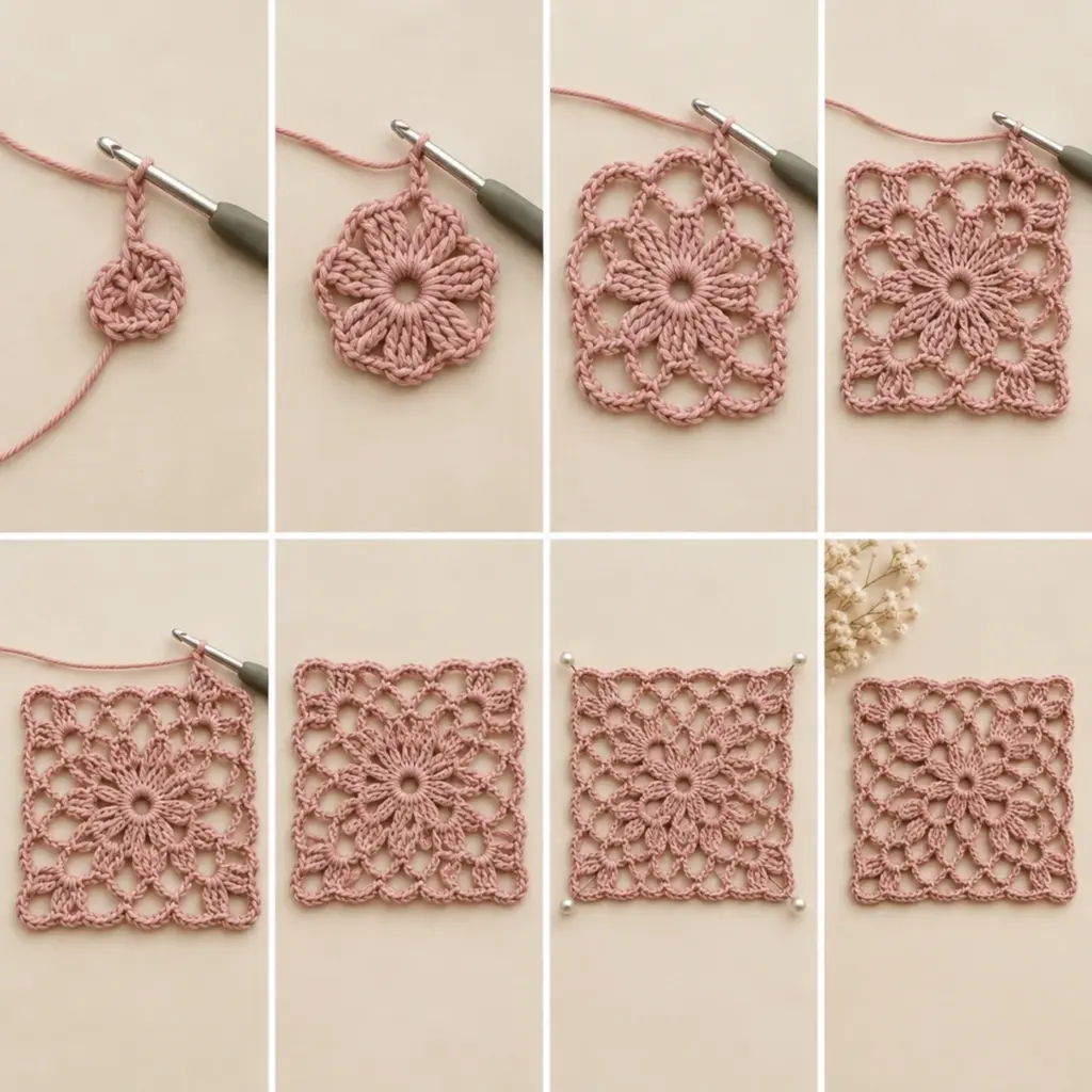 Create Your Dusty Rose Floral Lace Crochet Square: A Cozy Delight article image 3