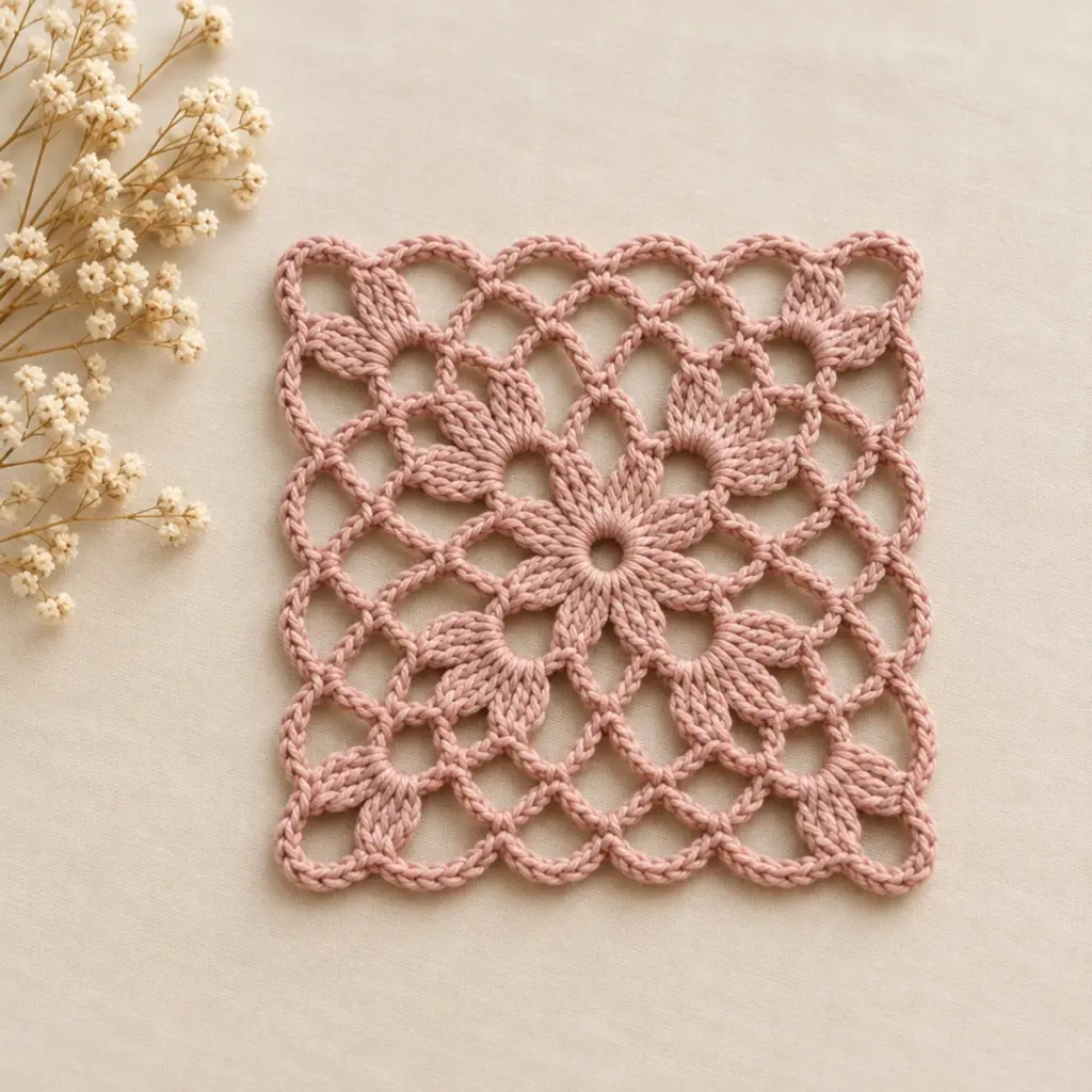 Create Your Dusty Rose Floral Lace Crochet Square: A Cozy Delight article image 4