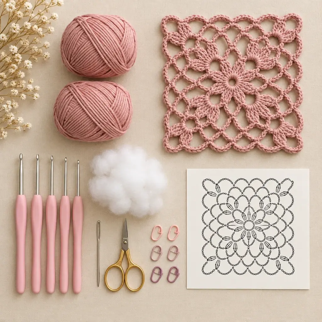 Dusty Rose Openwork Floral Lace Granny Square Delight article image 2