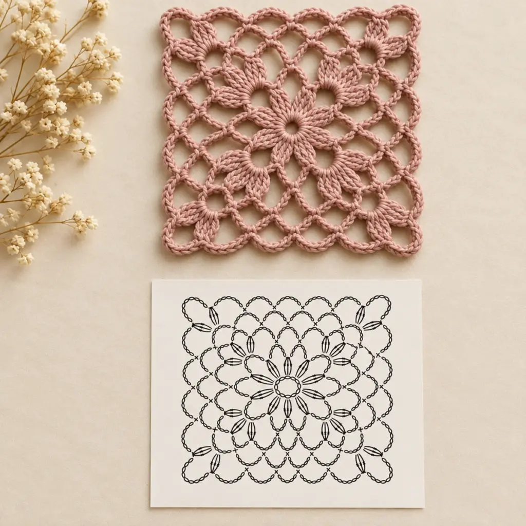 Dusty Rose Openwork Floral Lace Granny Square Delight article image 4