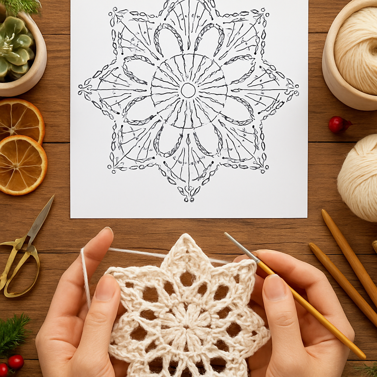 Charming Eight Point Crochet Snowflake Christmas Ornament