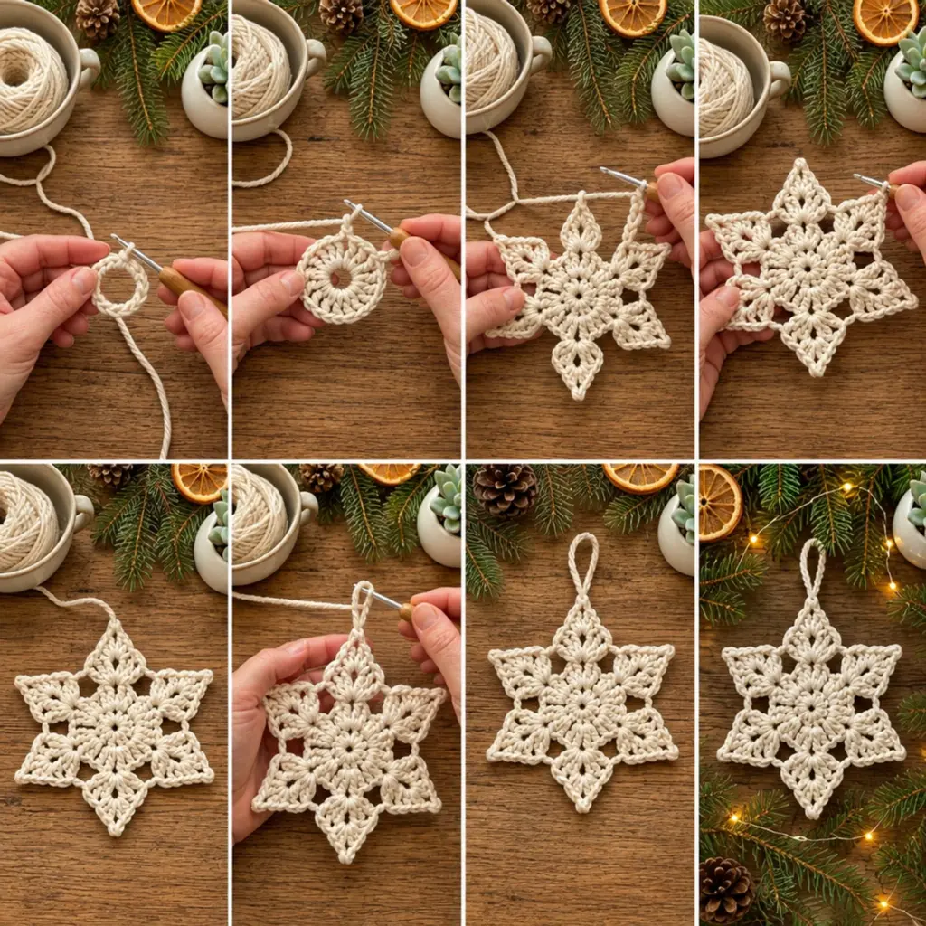 Create a Magical Eight-Point Crochet Snowflake Star Ornament article image 3