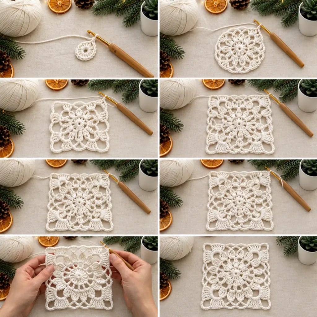 Elegant Ivory Lace Flower Square Crochet Guide article image 3