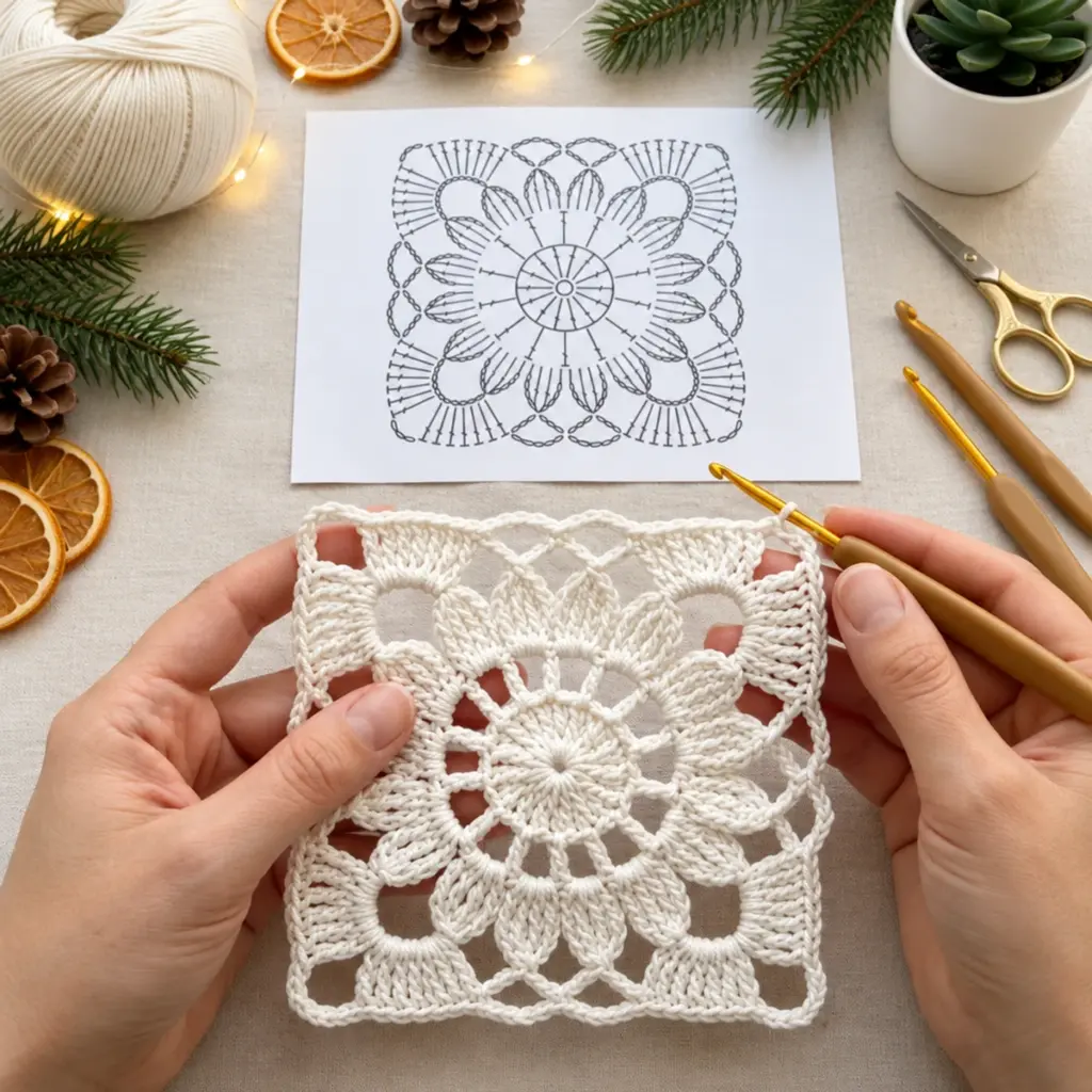 Elegant Ivory Lace Flower Square Crochet Guide article image 4