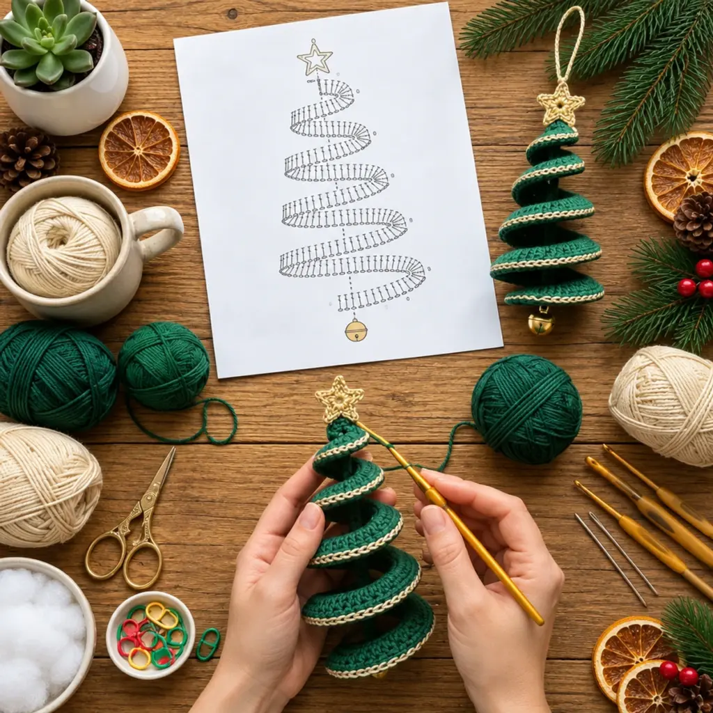 Emerald Green Spiral Christmas Tree Crochet Ornament Tutorial article image 2