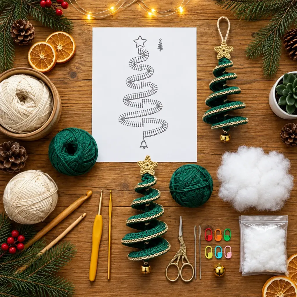 Emerald Green Spiral Christmas Tree Crochet Ornament Magic article image 2