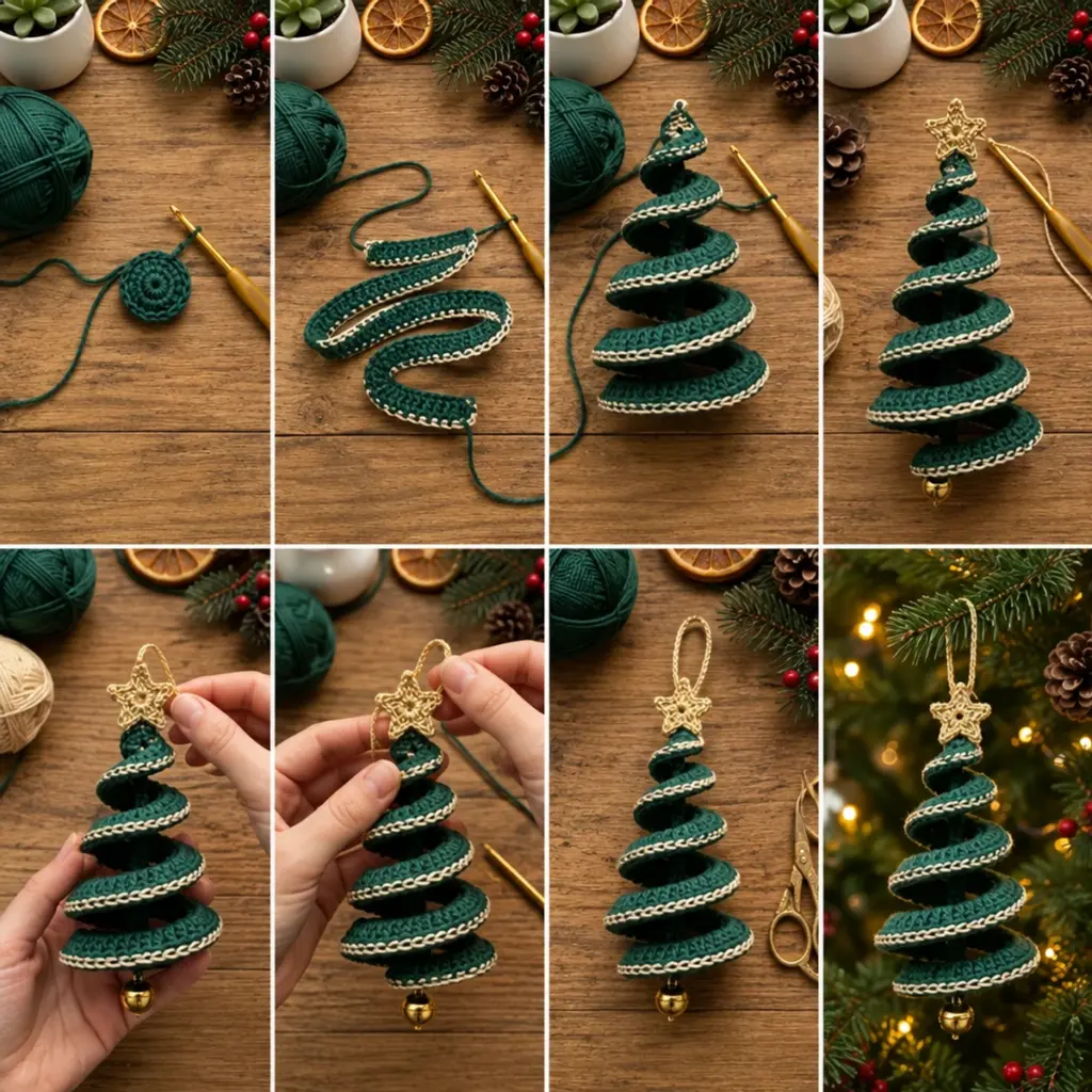 Emerald Green Spiral Christmas Tree Crochet Ornament Tutorial article image 3