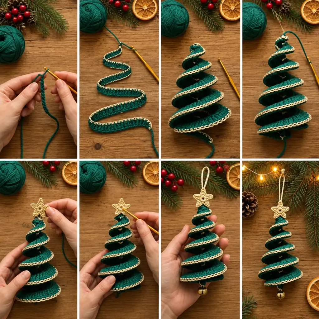 Emerald Green Spiral Christmas Tree Crochet Ornament Magic article image 3