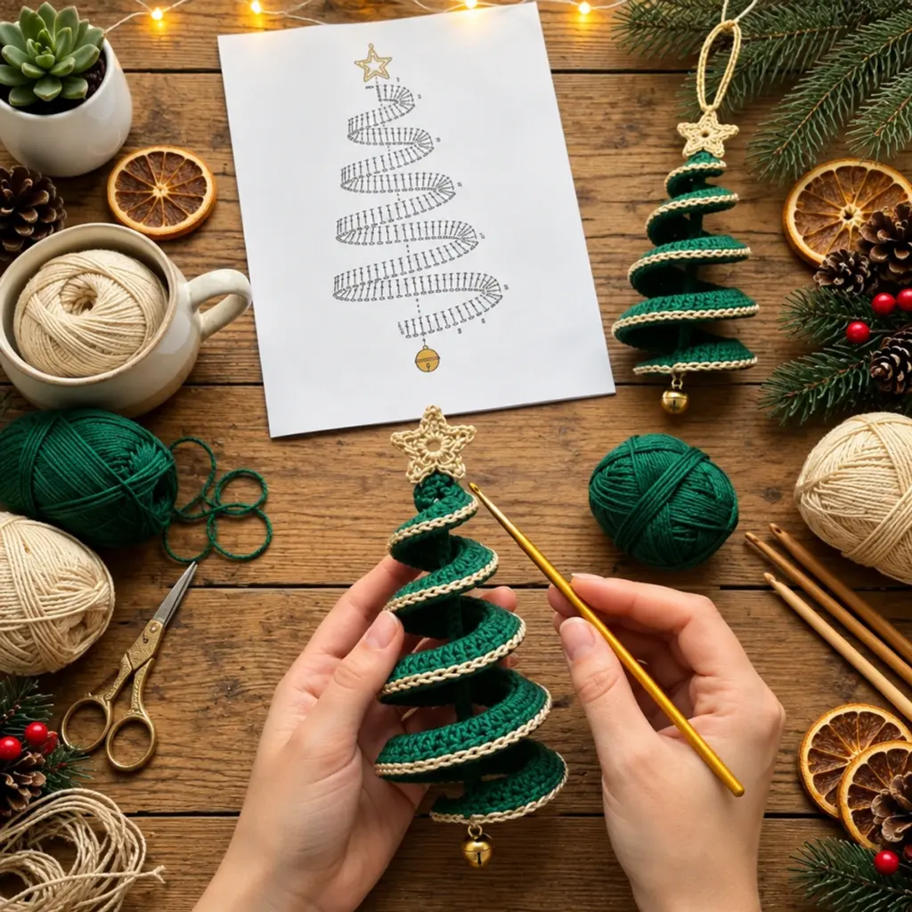 Emerald Green Spiral Christmas Tree Crochet Ornament Tutorial article image 4